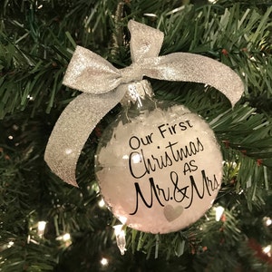 Our First Christmas as Mr. & Mrs. Glass Christmas Ornament Free Personalization Glass Ornament Wedding Ornament Personalized Ornament image 3