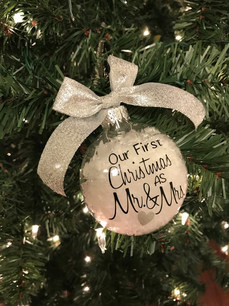 Our First Christmas as Mr. & Mrs. Glass Christmas Ornament Free Personalization Glass Ornament Wedding Ornament Personalized Ornament image 3