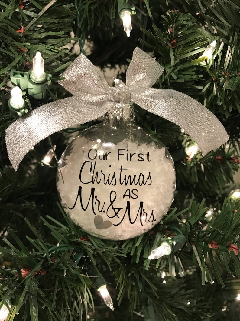 Our First Christmas as Mr. & Mrs. Glass Christmas Ornament Free Personalization Glass Ornament Wedding Ornament Personalized Ornament image 1