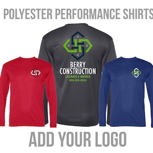 Custom Shirts, Performance Long Sleeve Shirts with Logo, Custom Logo Shirt, Moisture Wicking Shirts, Personalized Shirts, Customized Shirt image 1