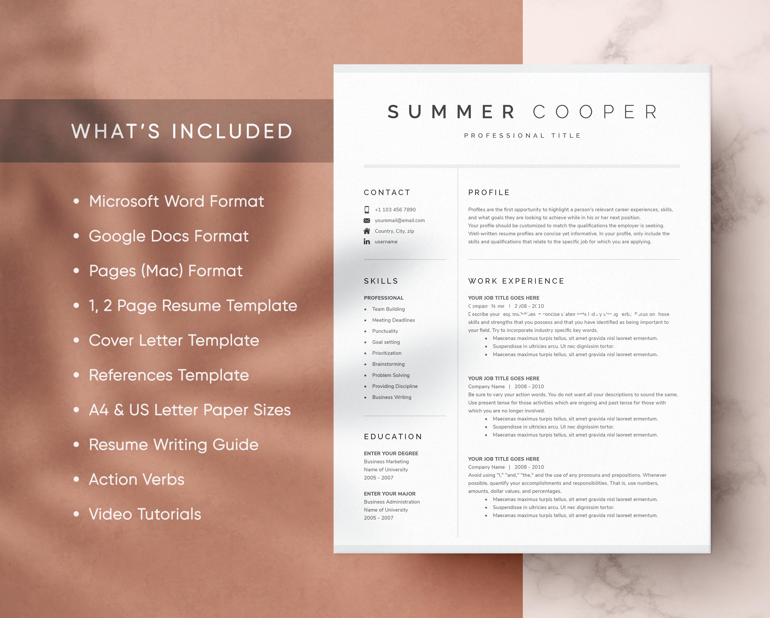 Modern Resume Template for Google Docs, Microsoft Word, Mac Pages | CV ...