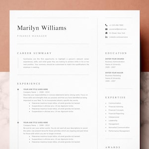 Resume Template, Resume Template Word, Executive Resume Template, Finance Resume, CV Template, Resume with Cover Letter, Professional Resume