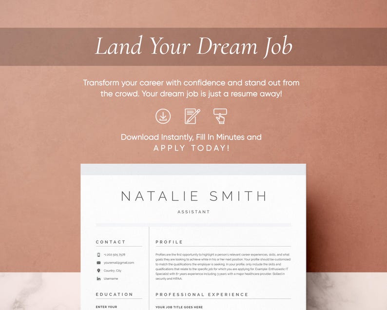 Resume Template, Resume Template Word, Modern Resume Template, Professional Resume, CV Template, Resume, Cover Letter, Clean Modern Resume