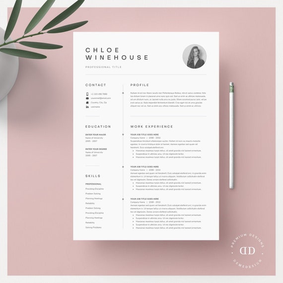 Resume Template Resume Template Word Resume With Picture Etsy