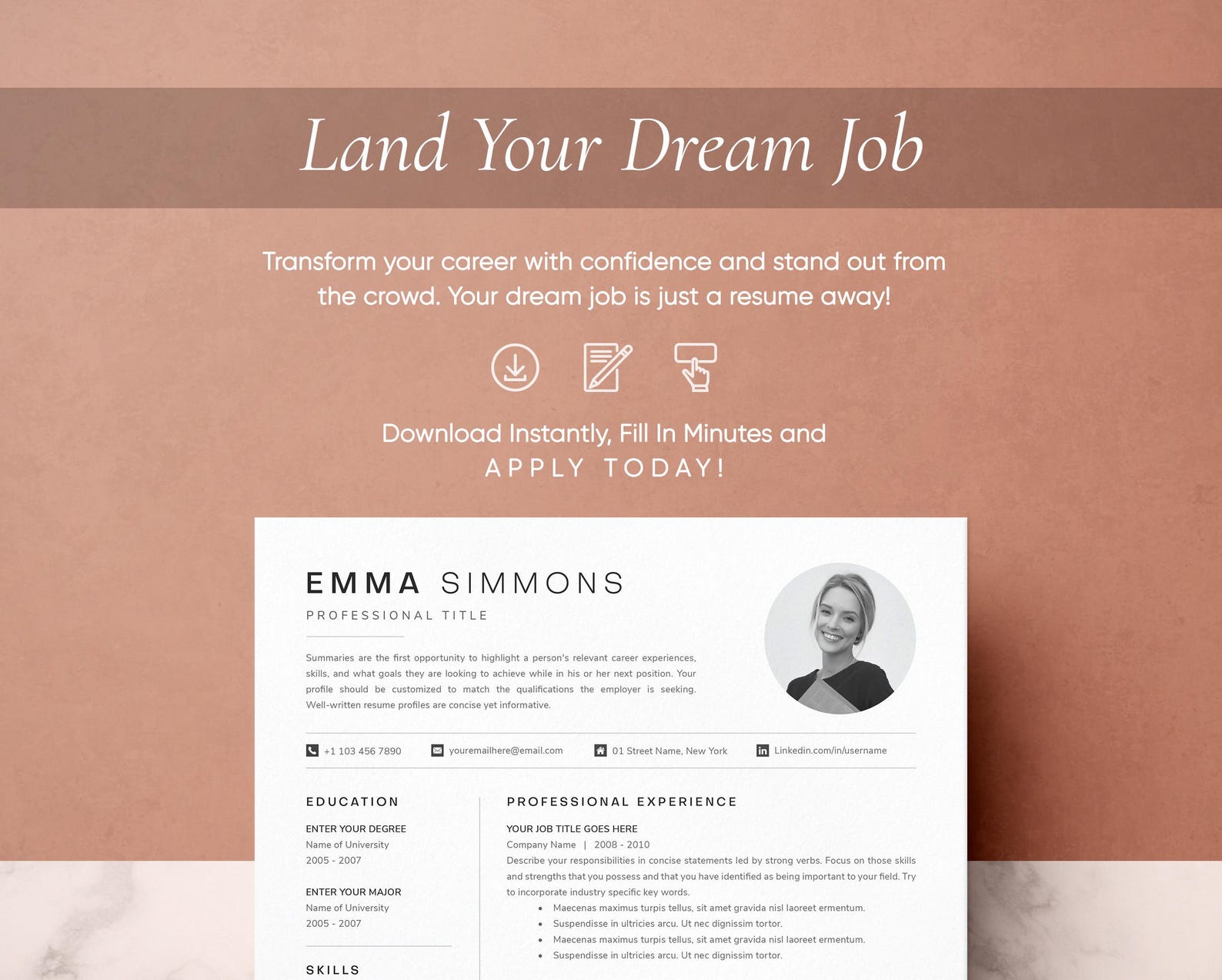 Compact Cv Format Compact Resume Template: Cover Letter & References (microsoft Word, Mac ...