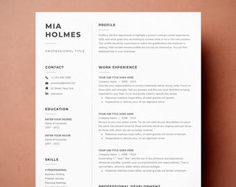 Professional Resume Template: CV, Cover Letter, References (Digital Download)