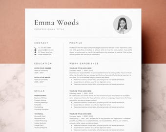 Professional Resume Template with Photo: Cover Letter & Icons (Digital Download)