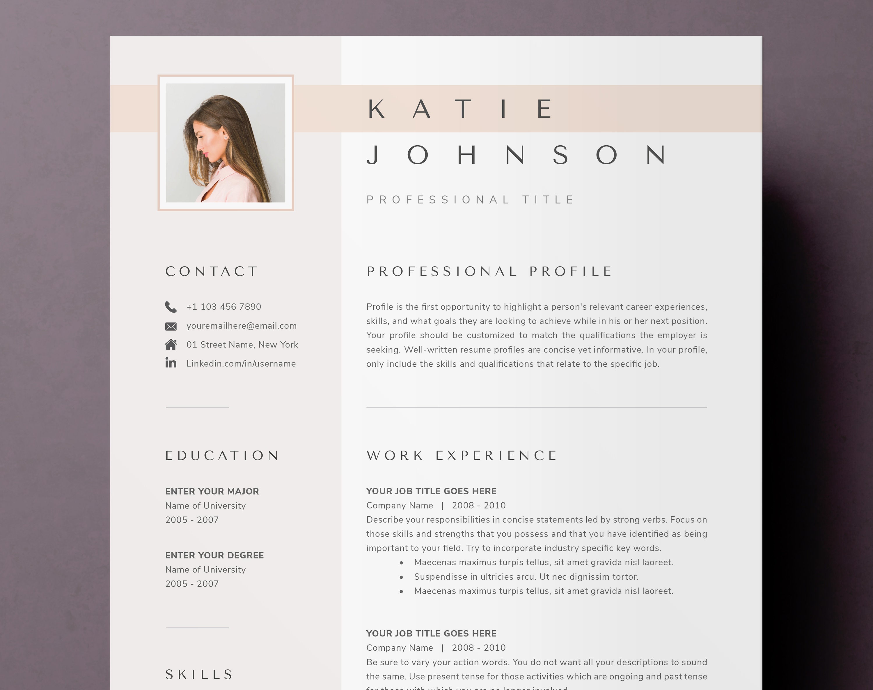 Resume Template With Photo for Microsoft Word and Pages MAC | Etsy