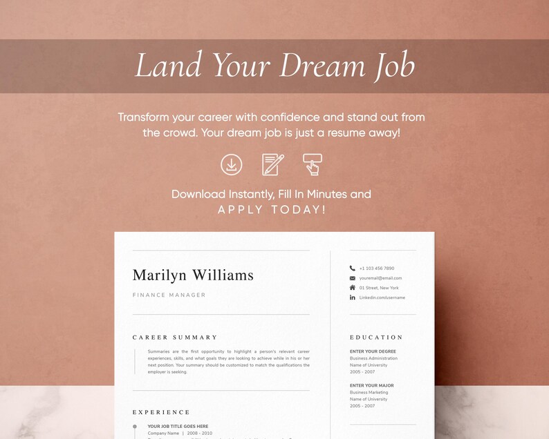 Resume Template, Resume Template Word, Executive Resume Template, Finance Resume, CV Template, Resume with Cover Letter, Professional Resume
