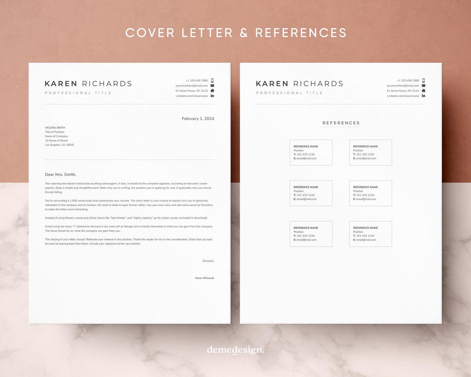Modern, Clean Resume Template | CV Template + Cover Letter + References ...