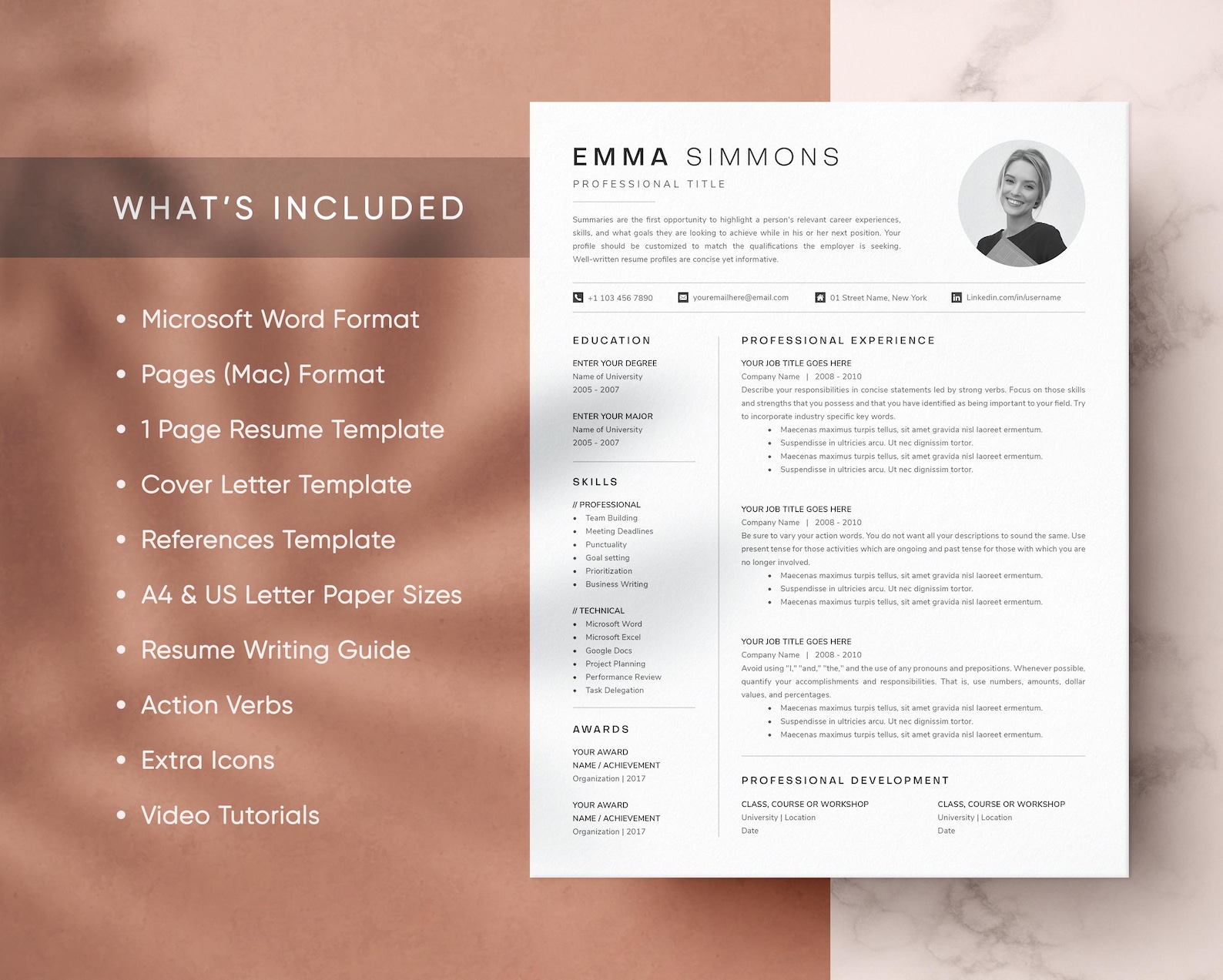 Compact Cv Format Compact Resume Template: Cover Letter & References (microsoft Word, Mac ...