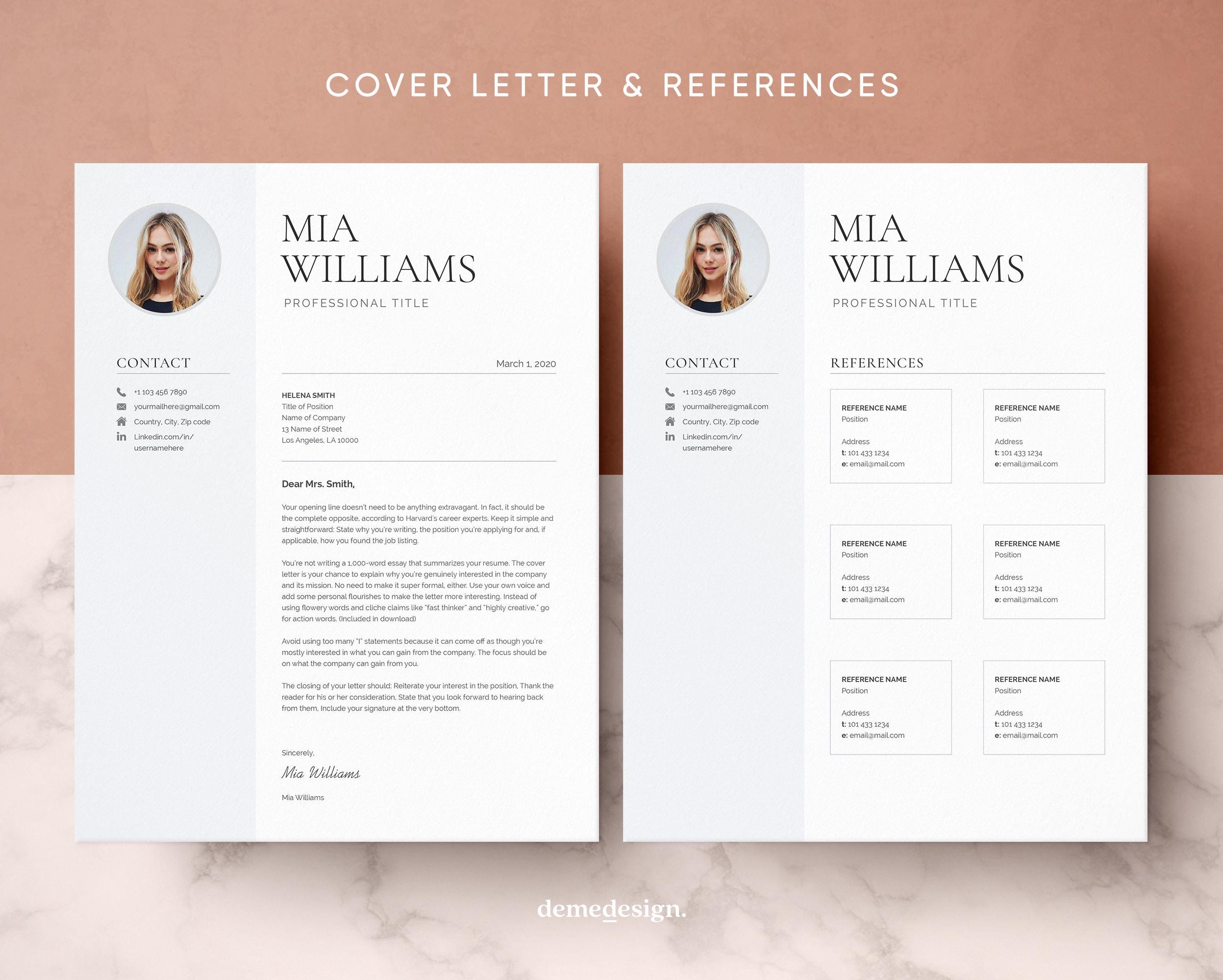 Modern Resume Template: CV, Cover Letter & References (word, Pages ...