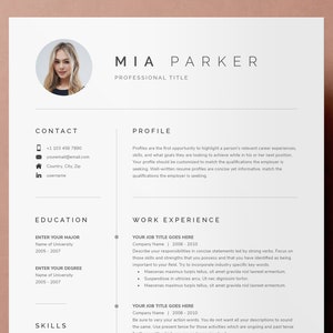 Plantilla de currículum limpio para Microsoft Word / Plantilla de CV + Carta de presentación + Referencias para MS Word / Currículum con foto / Plantilla de currículum Word