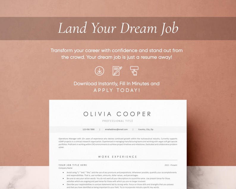 ATS Friendly Resume Template for Microsoft Word and Google Docs, Cover Letter and References, Resume Template Instant Download, CV Template