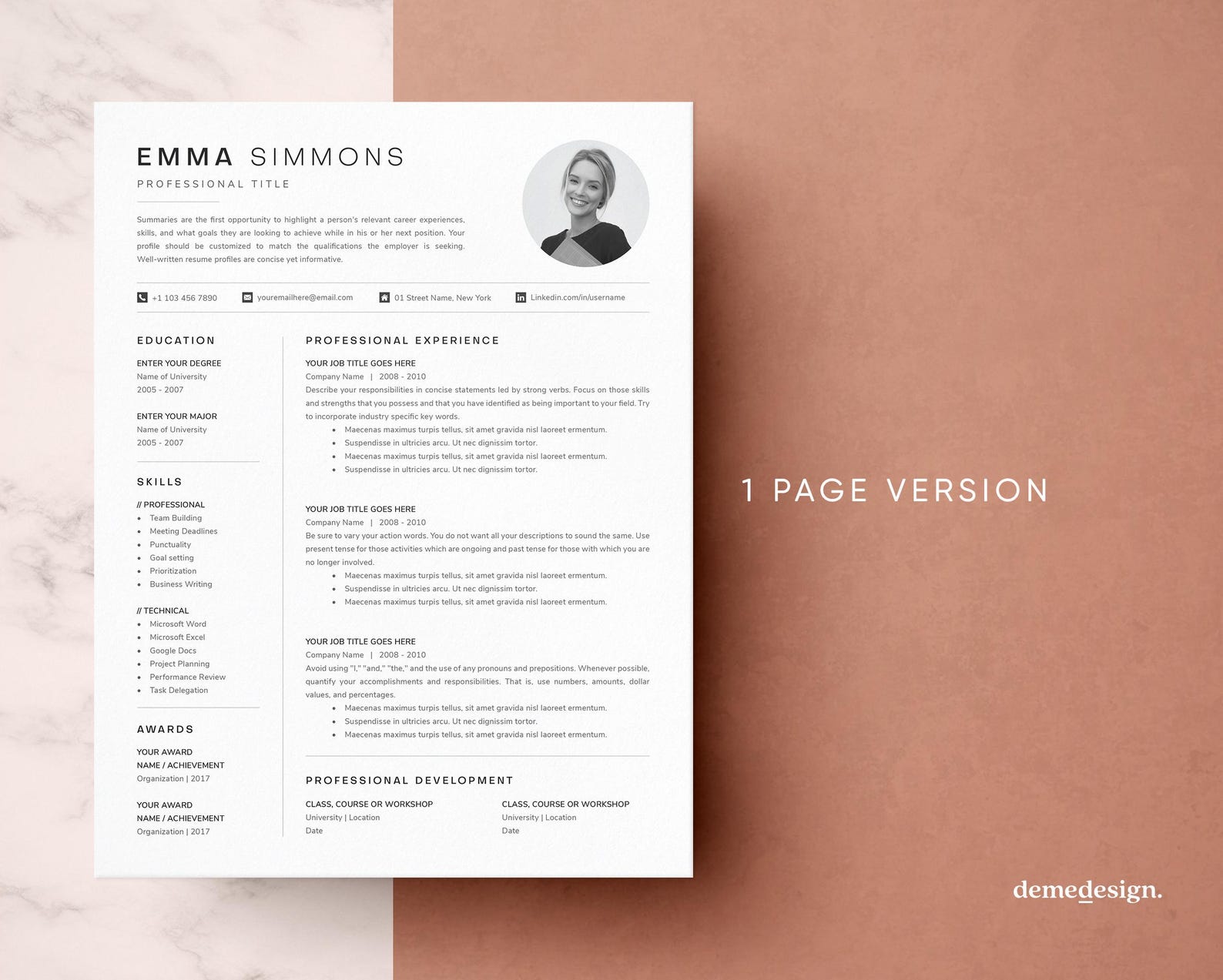 Compact Cv Format Compact Resume Template: Cover Letter & References (microsoft Word, Mac ...