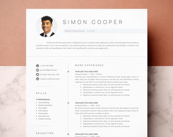 Modern Resume Template with Photo: Clean CV Design (Digital Download)
