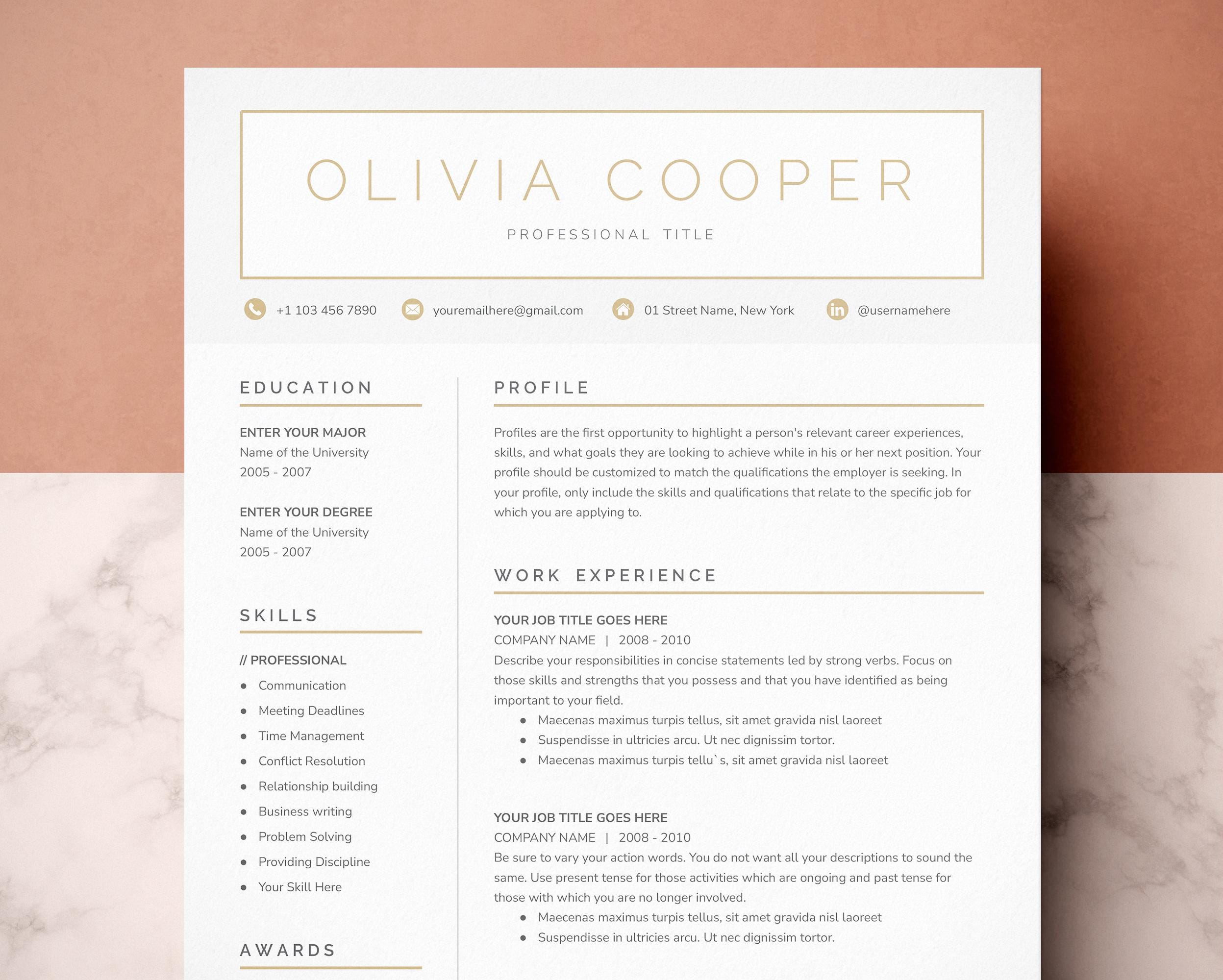 Modern Resume Template: Cover Letter & References (google Docs, MS Word ...
