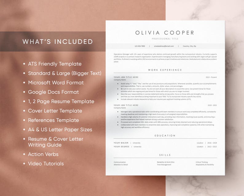 ATS Friendly Resume Template for Microsoft Word and Google Docs, Cover Letter and References, Resume Template Instant Download, CV Template