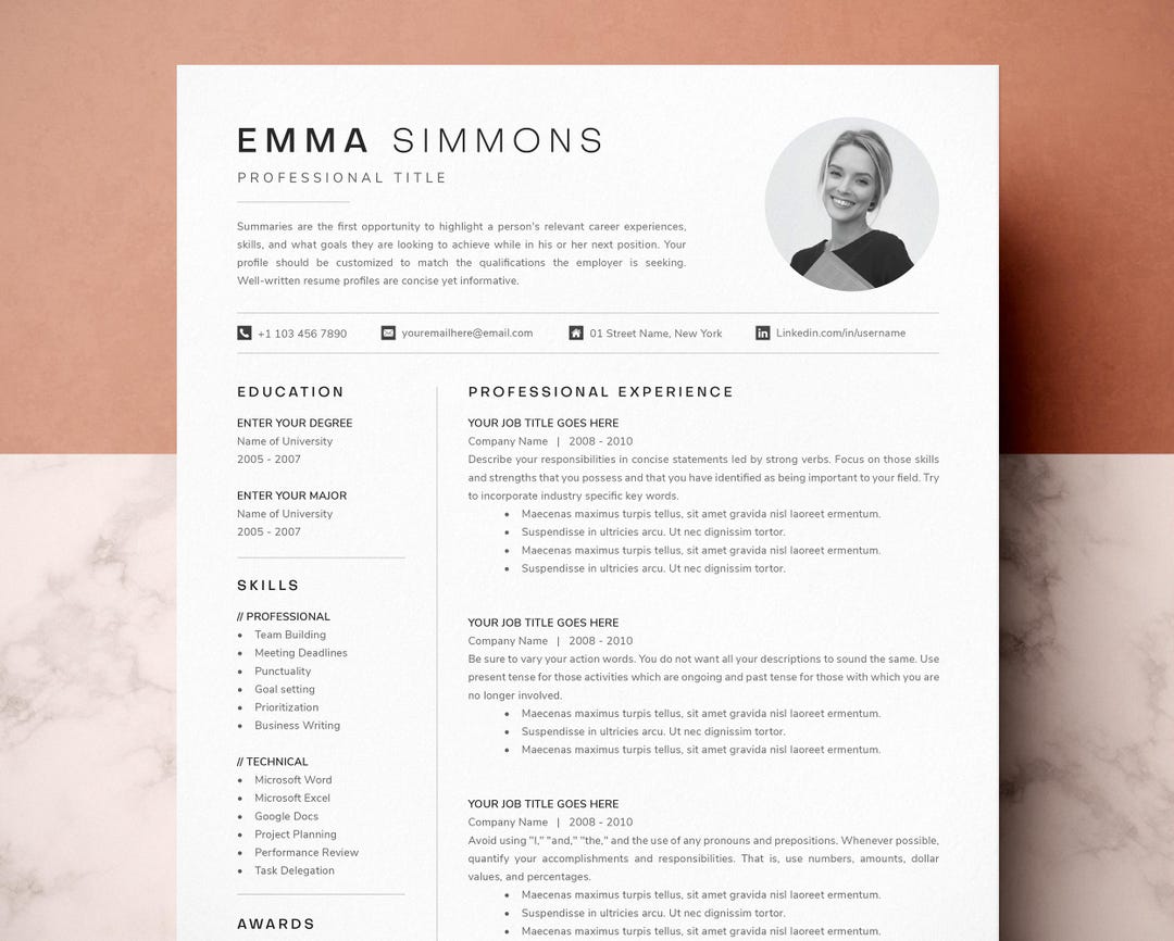 Compact Cv Format Compact Resume Template: Cover Letter & References (microsoft Word, Mac ...