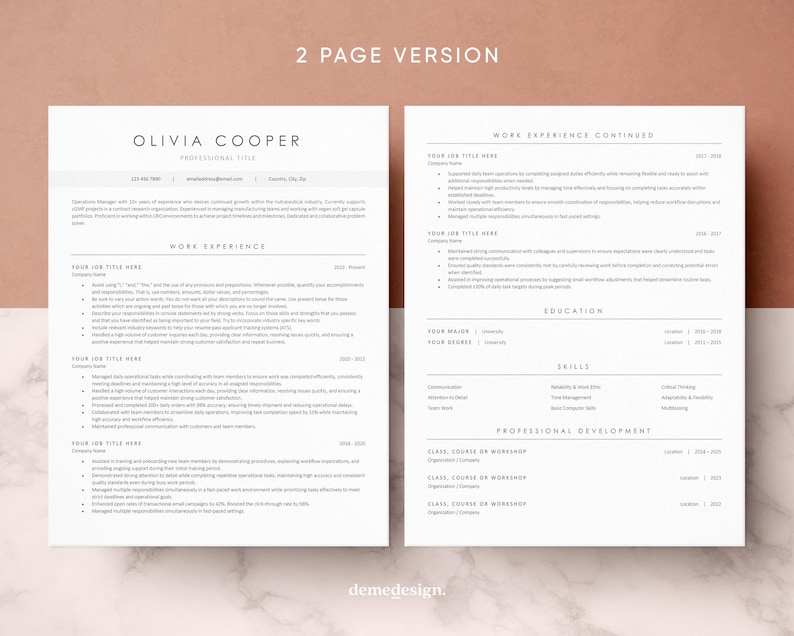 ATS Friendly Resume Template for Microsoft Word and Google Docs, Cover Letter and References, Resume Template Instant Download, CV Template