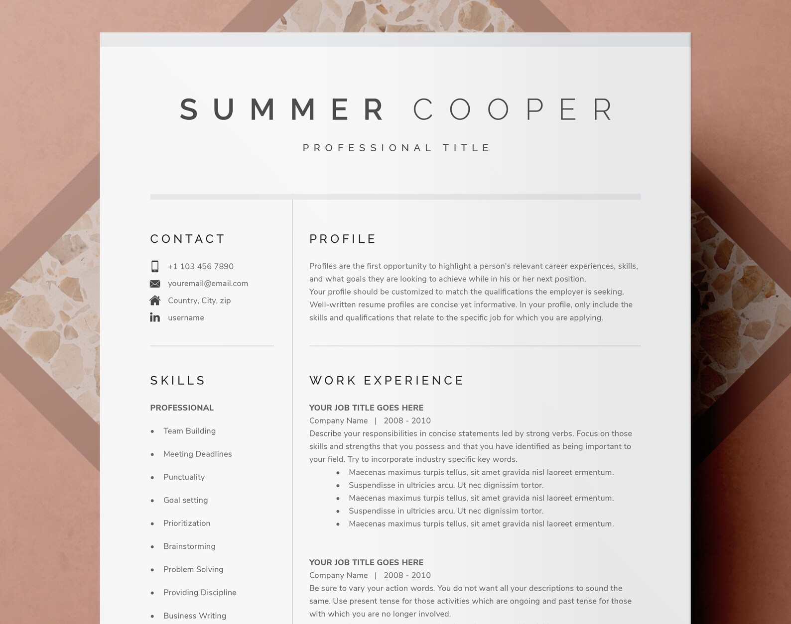 Modern Resume Template for Google Docs, Microsoft Word, Mac Pages CV ...
