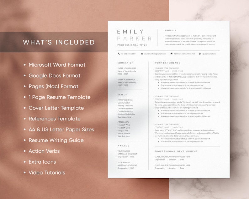 Modern Resume Template: Cover Letter & References (google Docs, Word ...
