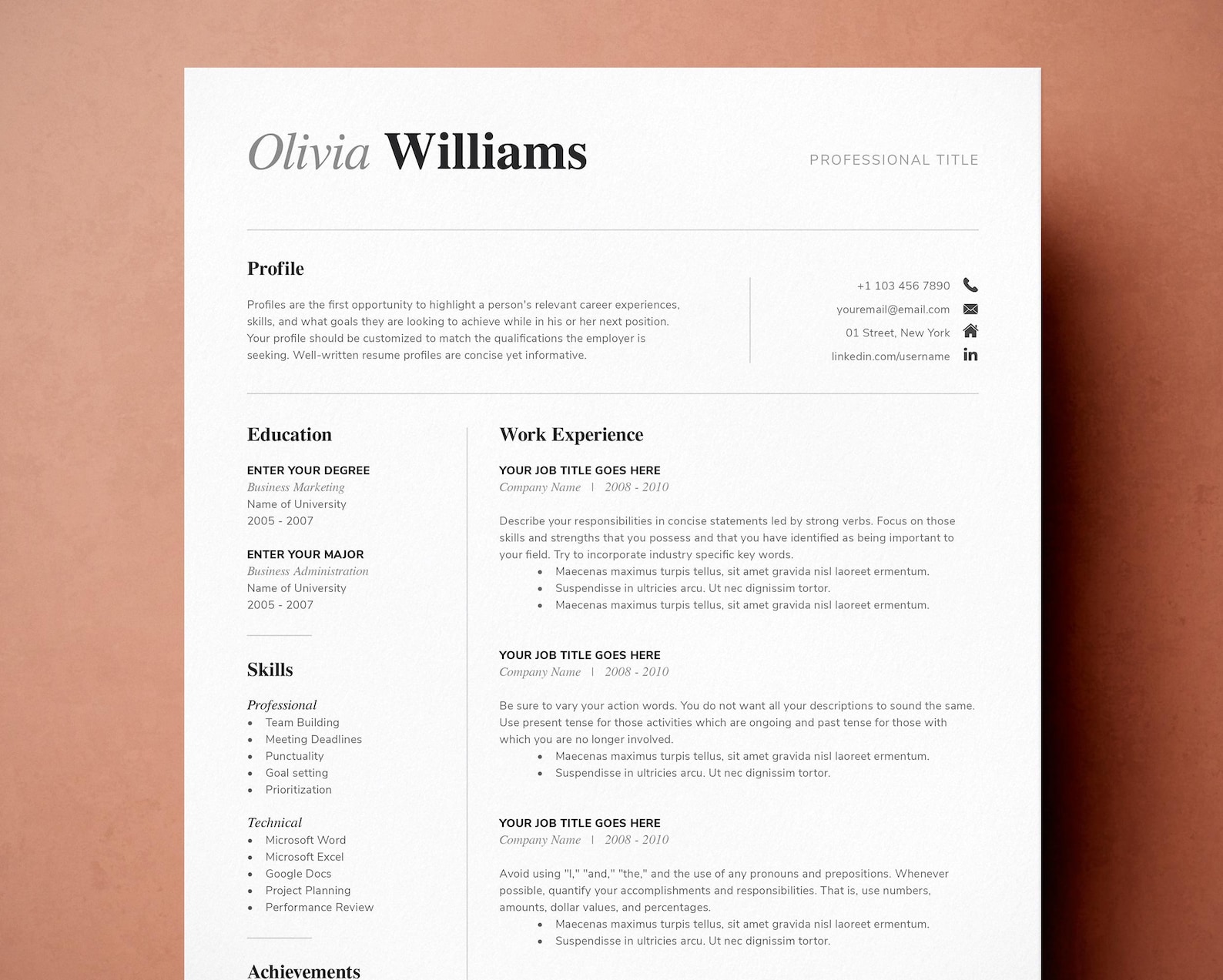 Resume Template CV + Cover Letter + References (digital Download) Etsy