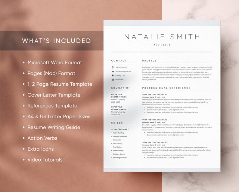 Resume Template, Resume Template Word, Modern Resume Template, Professional Resume, CV Template, Resume, Cover Letter, Clean Modern Resume