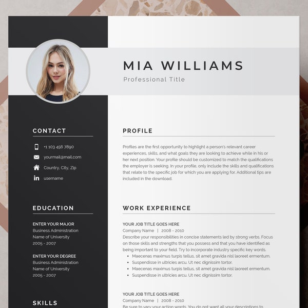Resume Template, Resume Template Word, Resume with Photo, Resume with Cover Letter, Professional Resume, CV Template, CV, Modern Resume Word