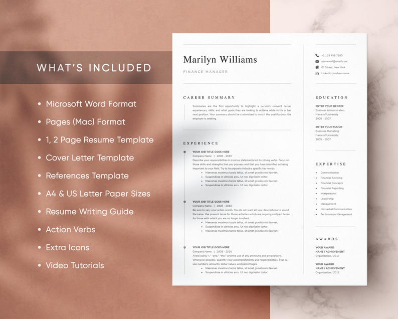 Resume Template, Resume Template Word, Executive Resume Template, Finance Resume, CV Template, Resume with Cover Letter, Professional Resume
