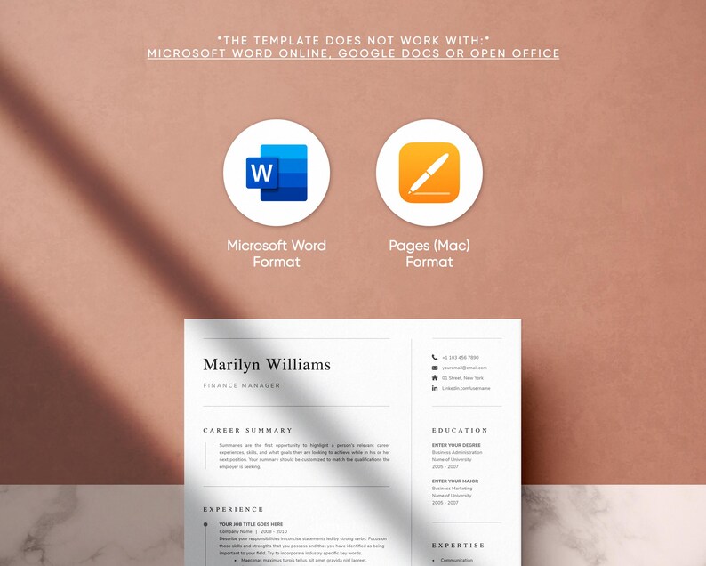 Resume Template, Resume Template Word, Executive Resume Template, Finance Resume, CV Template, Resume with Cover Letter, Professional Resume