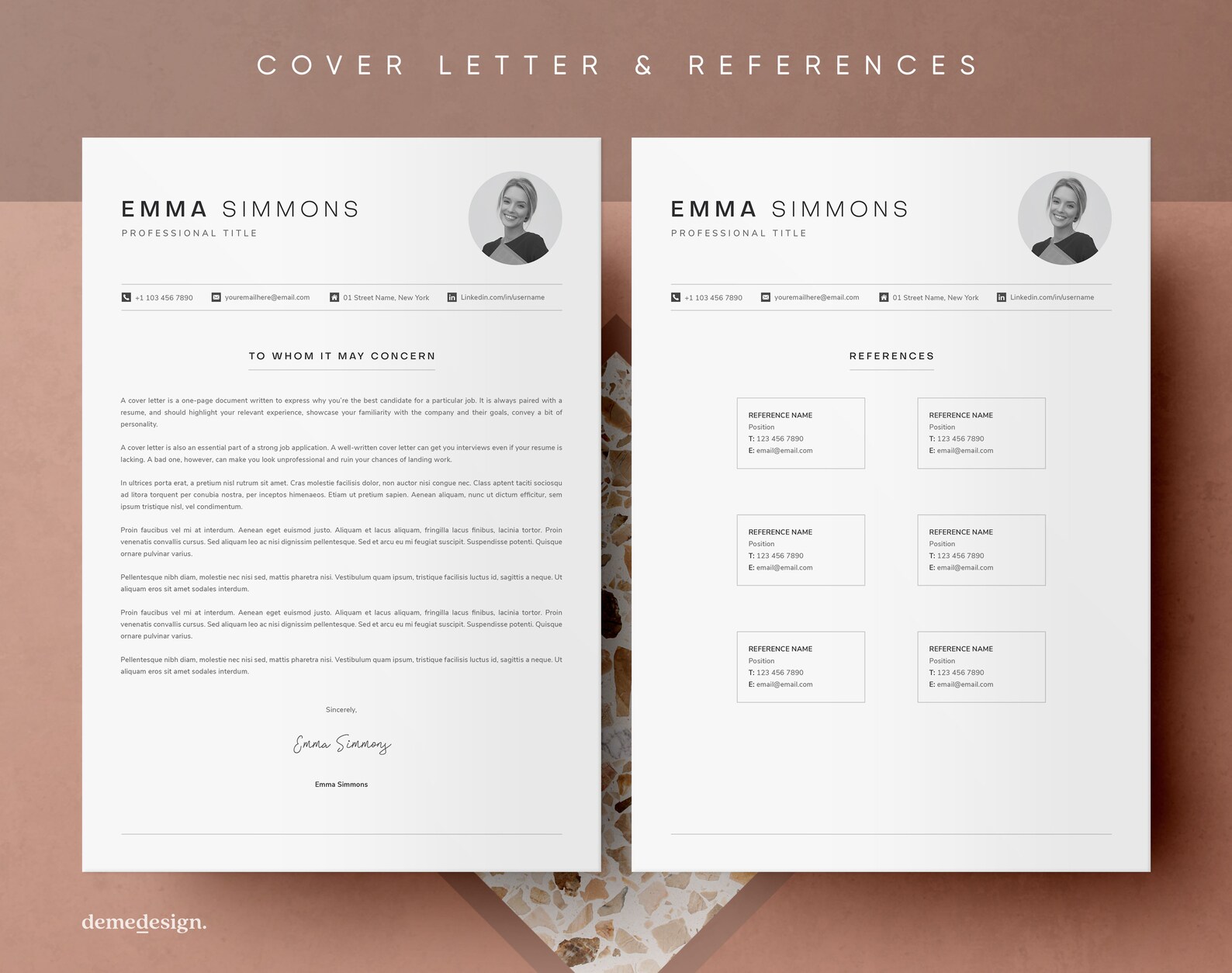 COMPACT 1 Page Resume Template With Photo Cover Letter Etsy