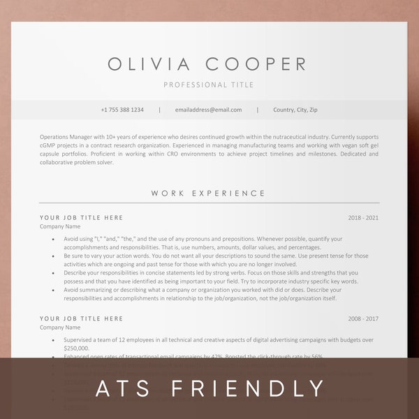 ATS Friendly Resume Template for Microsoft Word and Google Docs, Cover Letter and References, Resume Template Instant Download, CV Template