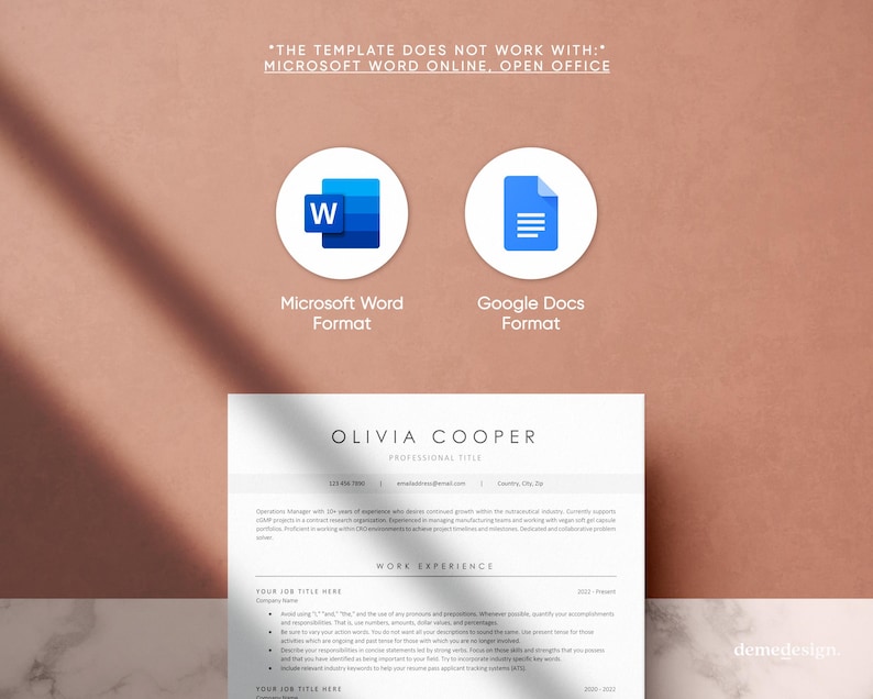 ATS Friendly Resume Template for Microsoft Word and Google Docs, Cover Letter and References, Resume Template Instant Download, CV Template