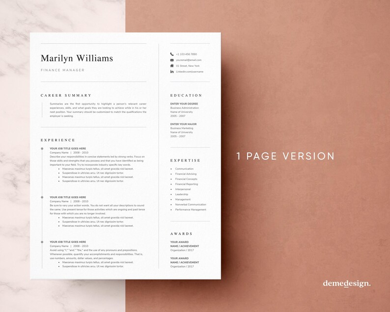 Resume Template, Resume Template Word, Executive Resume Template, Finance Resume, CV Template, Resume with Cover Letter, Professional Resume