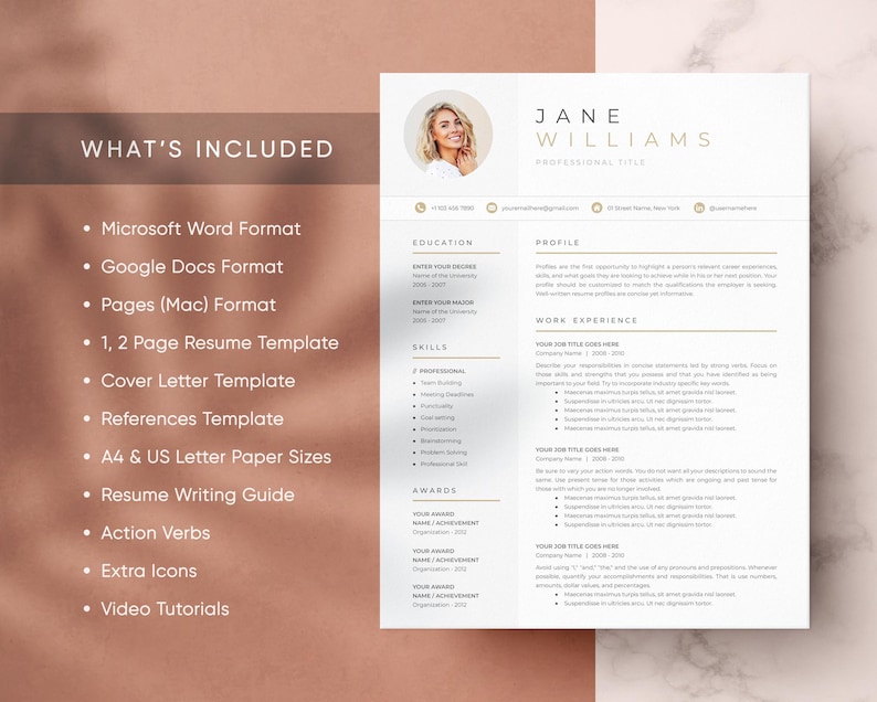 Resume Template for GOOGLE DOCS | Resume Template + Cover Letter + References | Resume Template | CV Templates| Clean Modern Resume Template