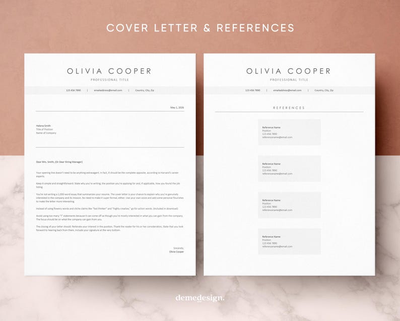 ATS Friendly Resume Template for Microsoft Word and Google Docs, Cover Letter and References, Resume Template Instant Download, CV Template
