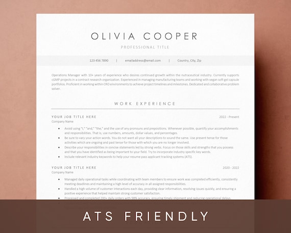 ATS Friendly Resume Template for Microsoft Word and Google Docs, Cover Letter and References, Resume Template Instant Download, CV Template