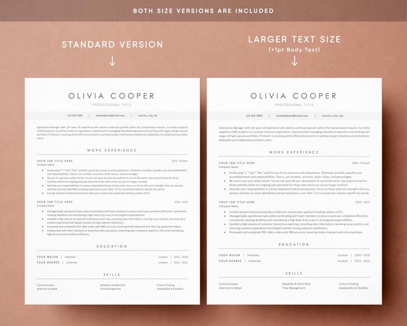 ATS Friendly Resume Template for Microsoft Word and Google Docs, Cover Letter and References, Resume Template Instant Download, CV Template