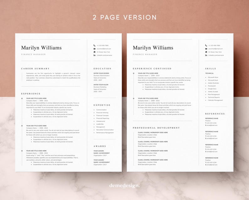 Resume Template, Resume Template Word, Executive Resume Template, Finance Resume, CV Template, Resume with Cover Letter, Professional Resume