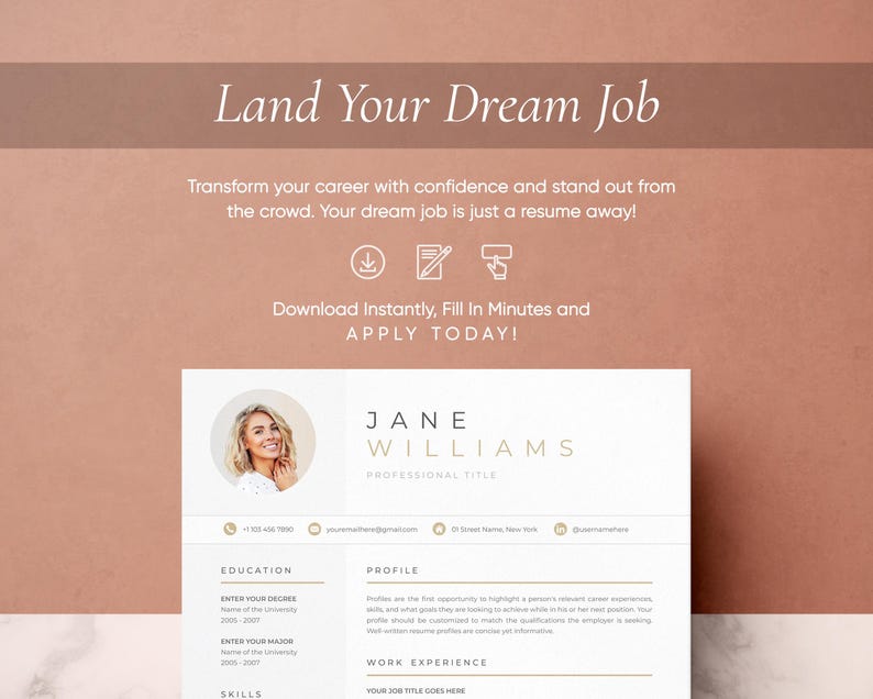 Resume Template for GOOGLE DOCS | Resume Template + Cover Letter + References | Resume Template | CV Templates| Clean Modern Resume Template