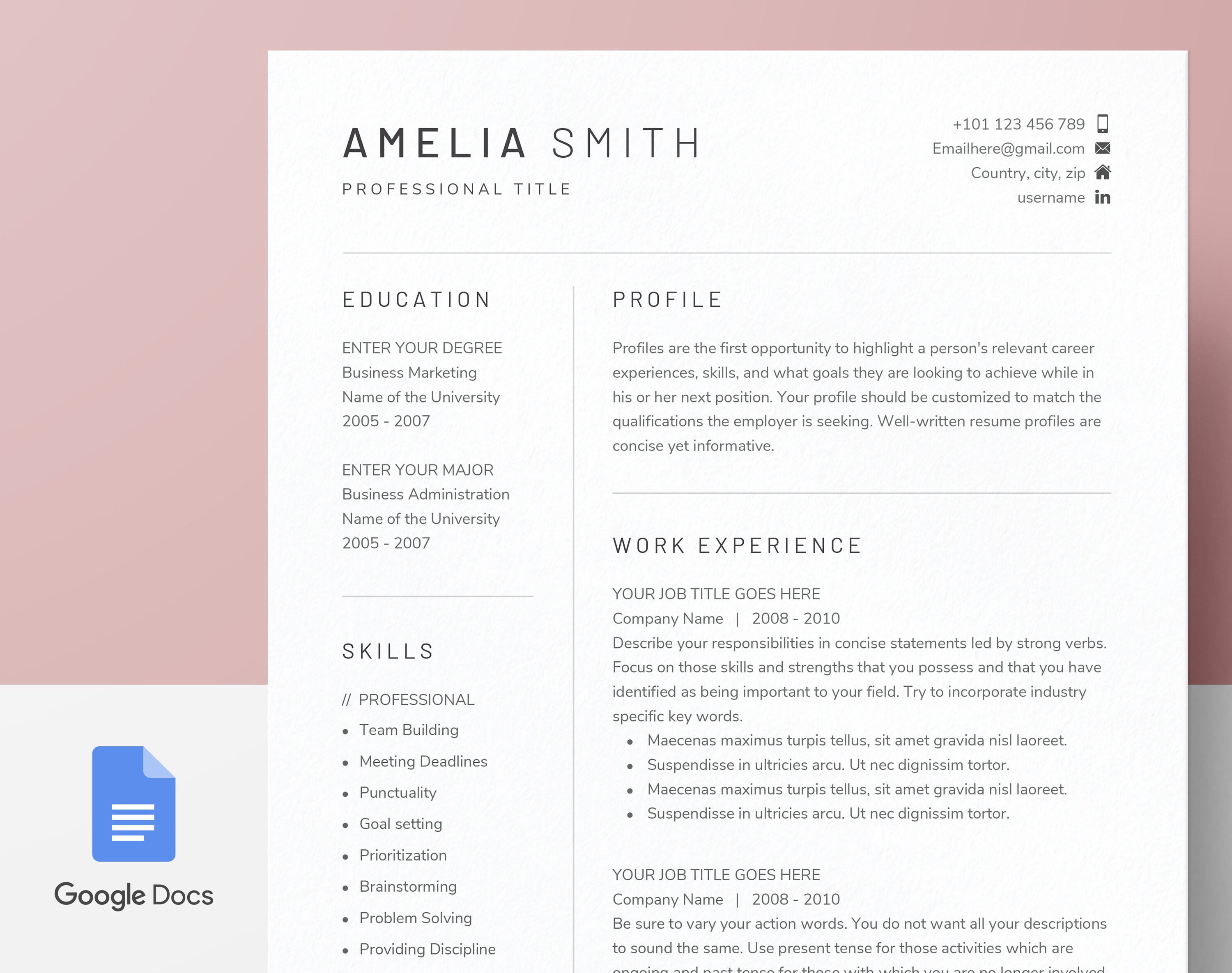 Plantilla De CV De Documentos De Google Carta De Presentaci n Etsy