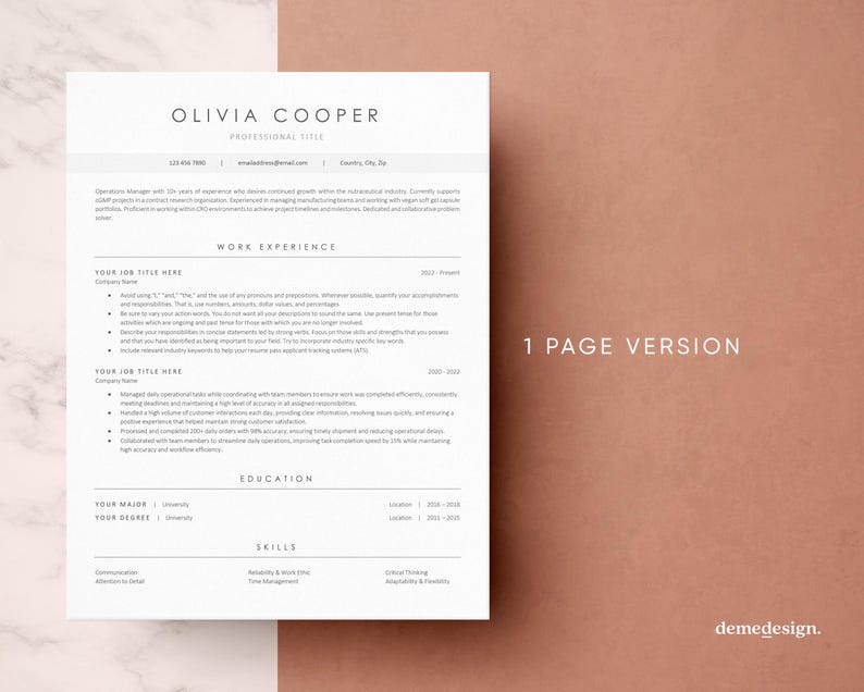 ATS Friendly Resume Template for Microsoft Word and Google Docs, Cover Letter and References, Resume Template Instant Download, CV Template
