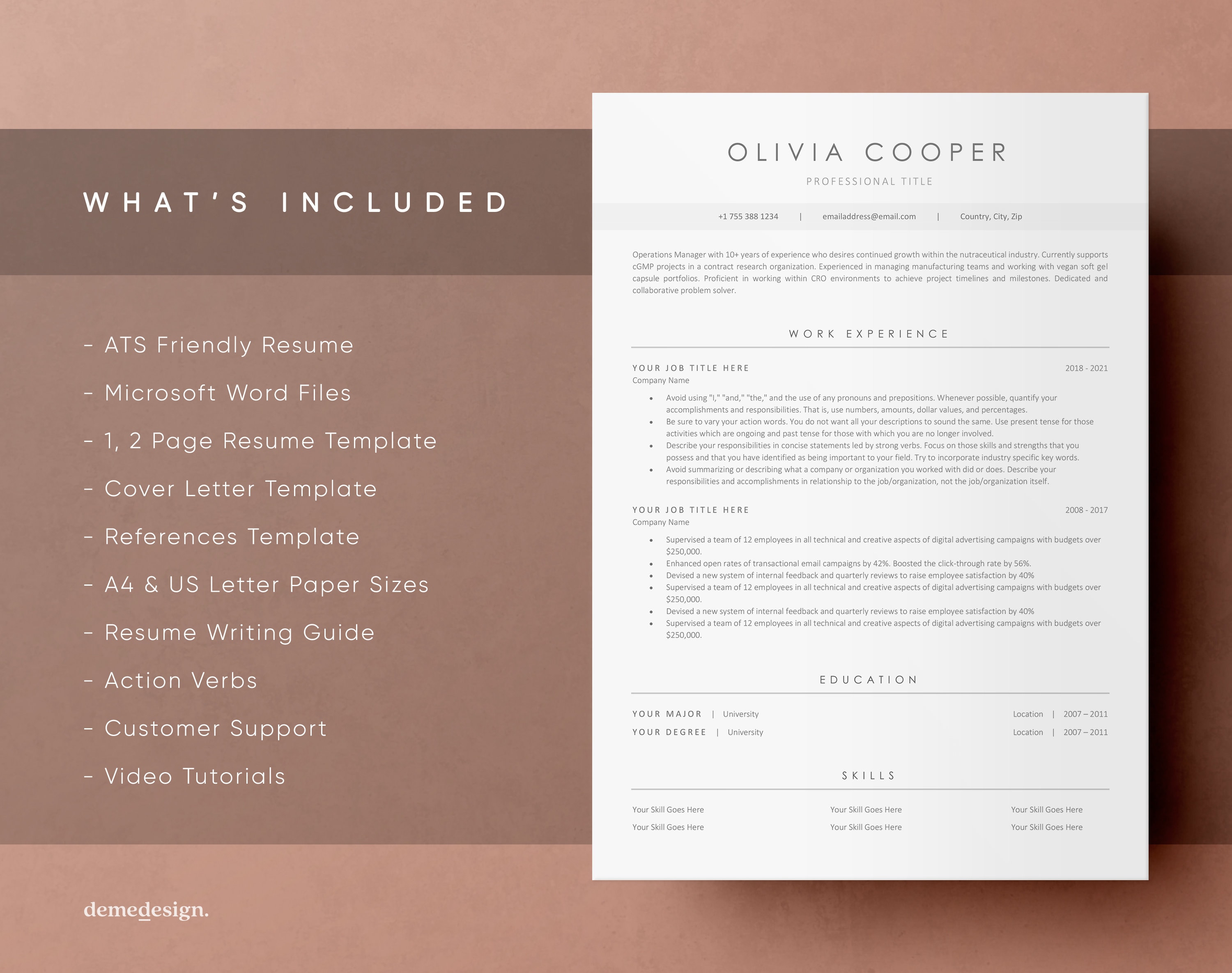 ATS Friendly Resume Template for Microsoft Word Cover Letter - Etsy