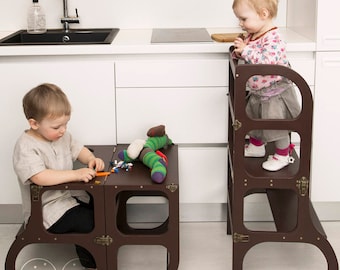 Helper tower / table / chair all-in-one "Step'n'sit", Montessori learning helper tower, kitchen step stool