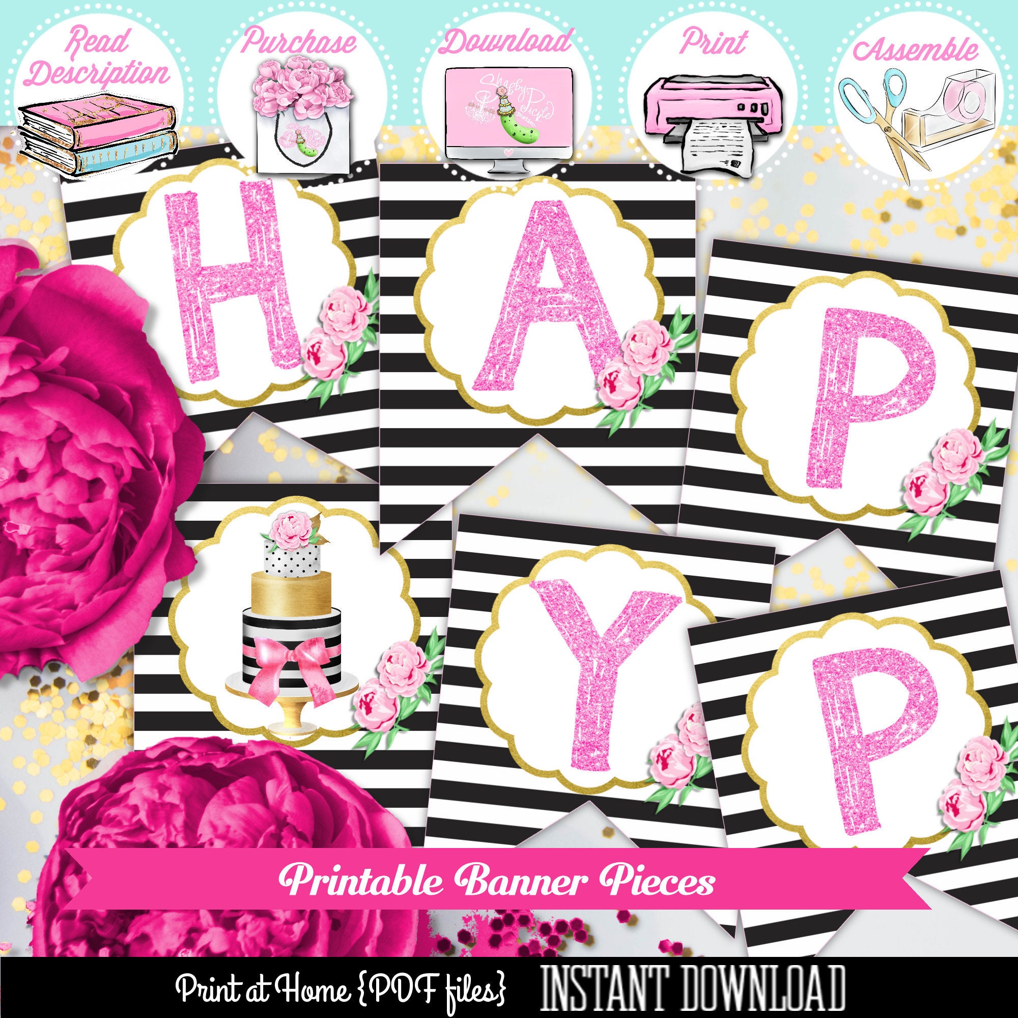 Kate Spade Birthday-happy Birthday Banner Pieces-birthday - Etsy