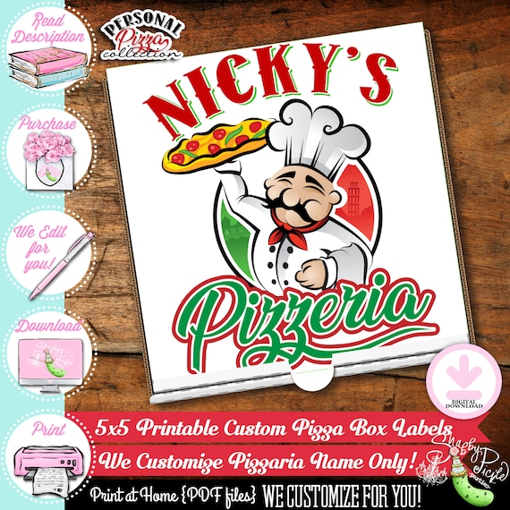 Personal Pizza5x5 Pizza Box Labelswe Customize Pizzeria Name Etsy