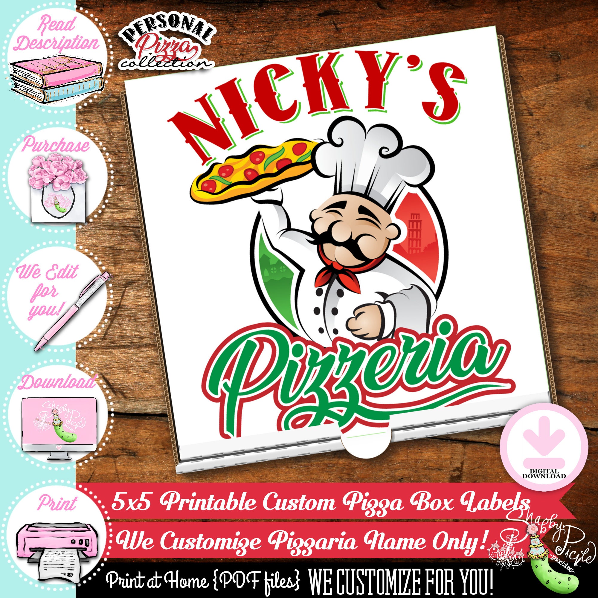 Personal Pizza-5x5 Pizza Box Labels-we Customize Pizzeria Name -  UK