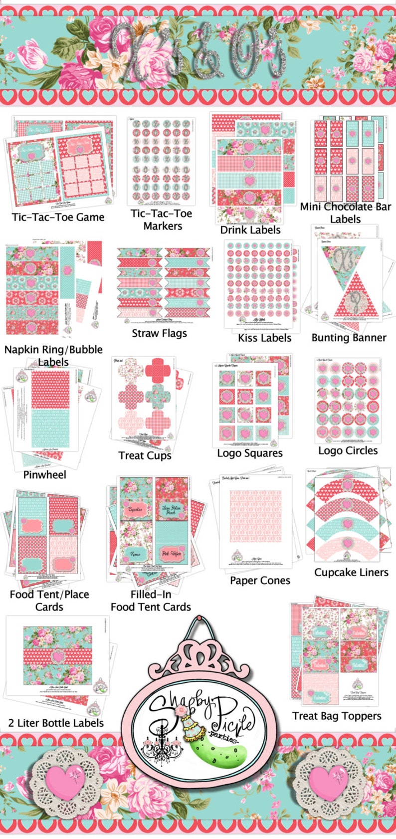 xs os full valentines party printable shabby chic etsy