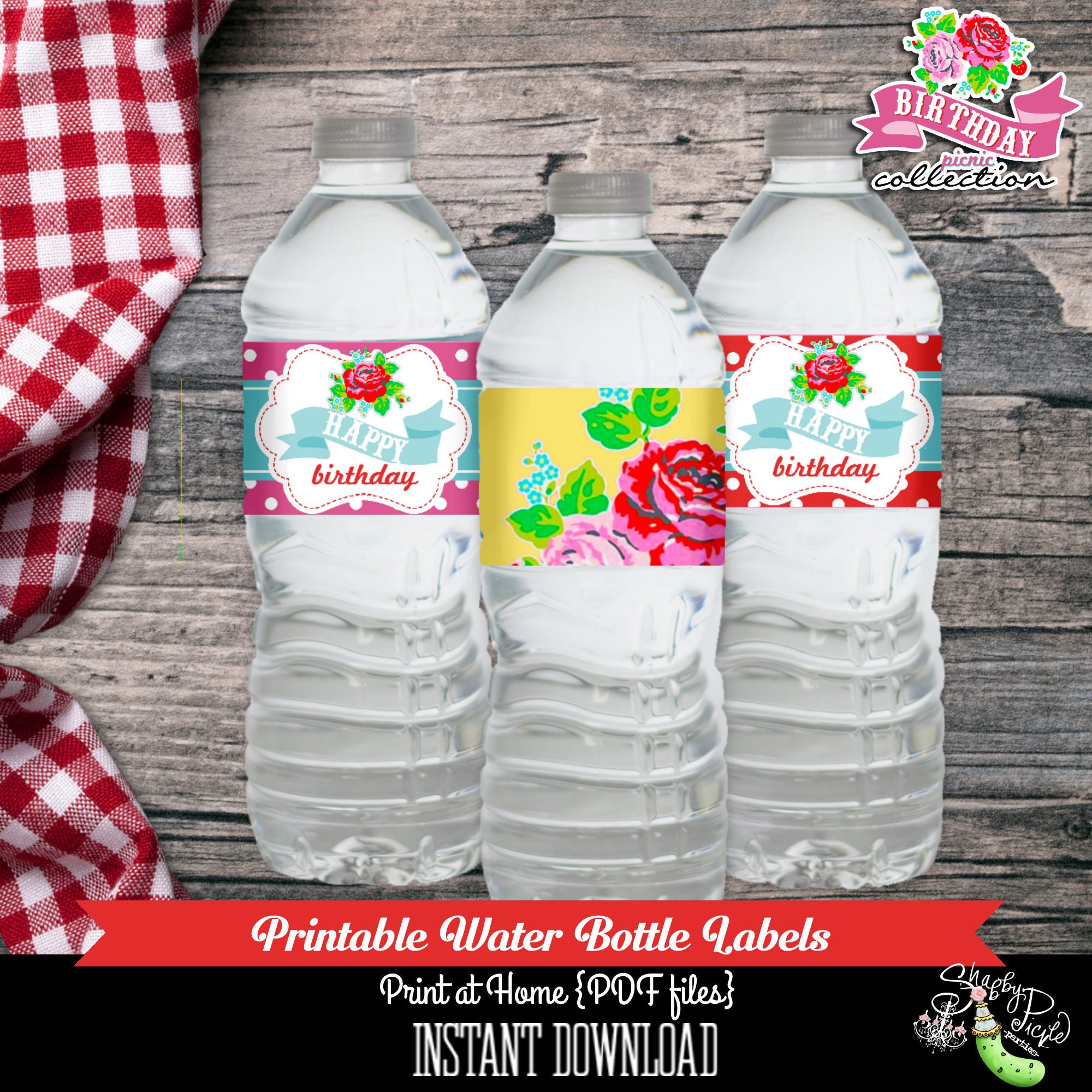 Birthday Party Picnicwater Bottle Labelsparty Etsy